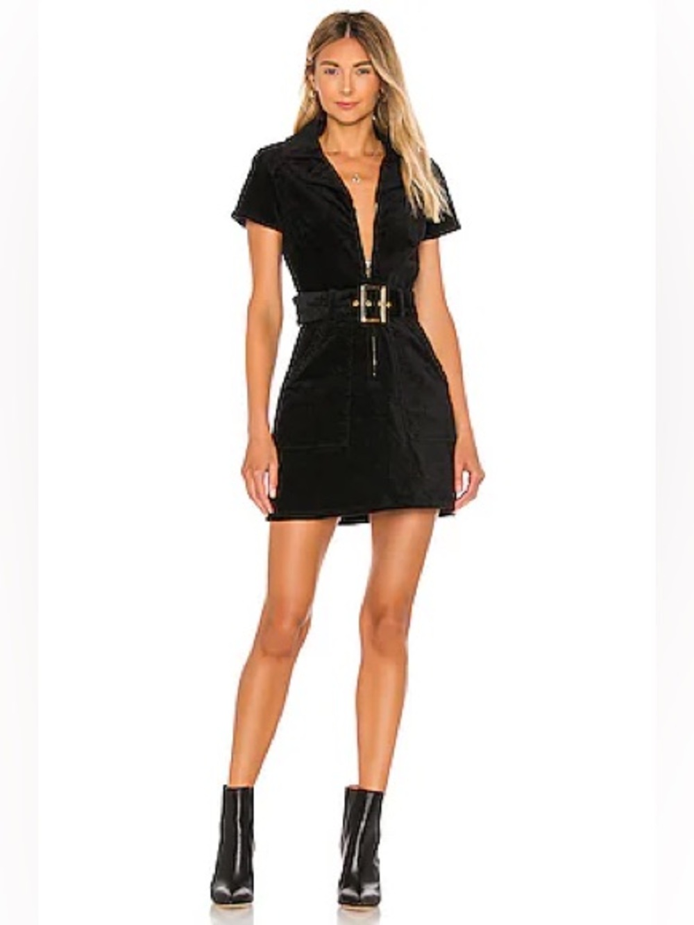 Show Me Your Mumu Black Short Sleeve Zip Front Belted Mini Dress Size Medium